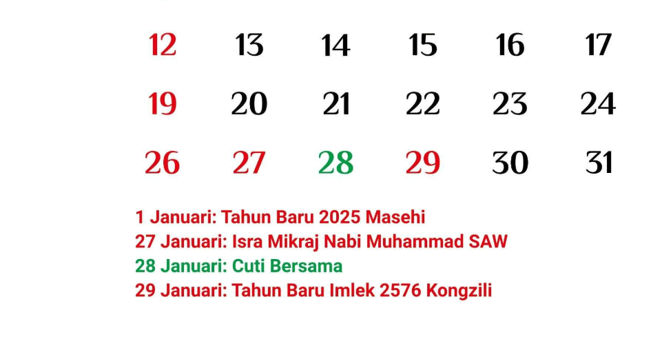 Libur Panjang Januari 2025 Mulai dari Tanggal 26