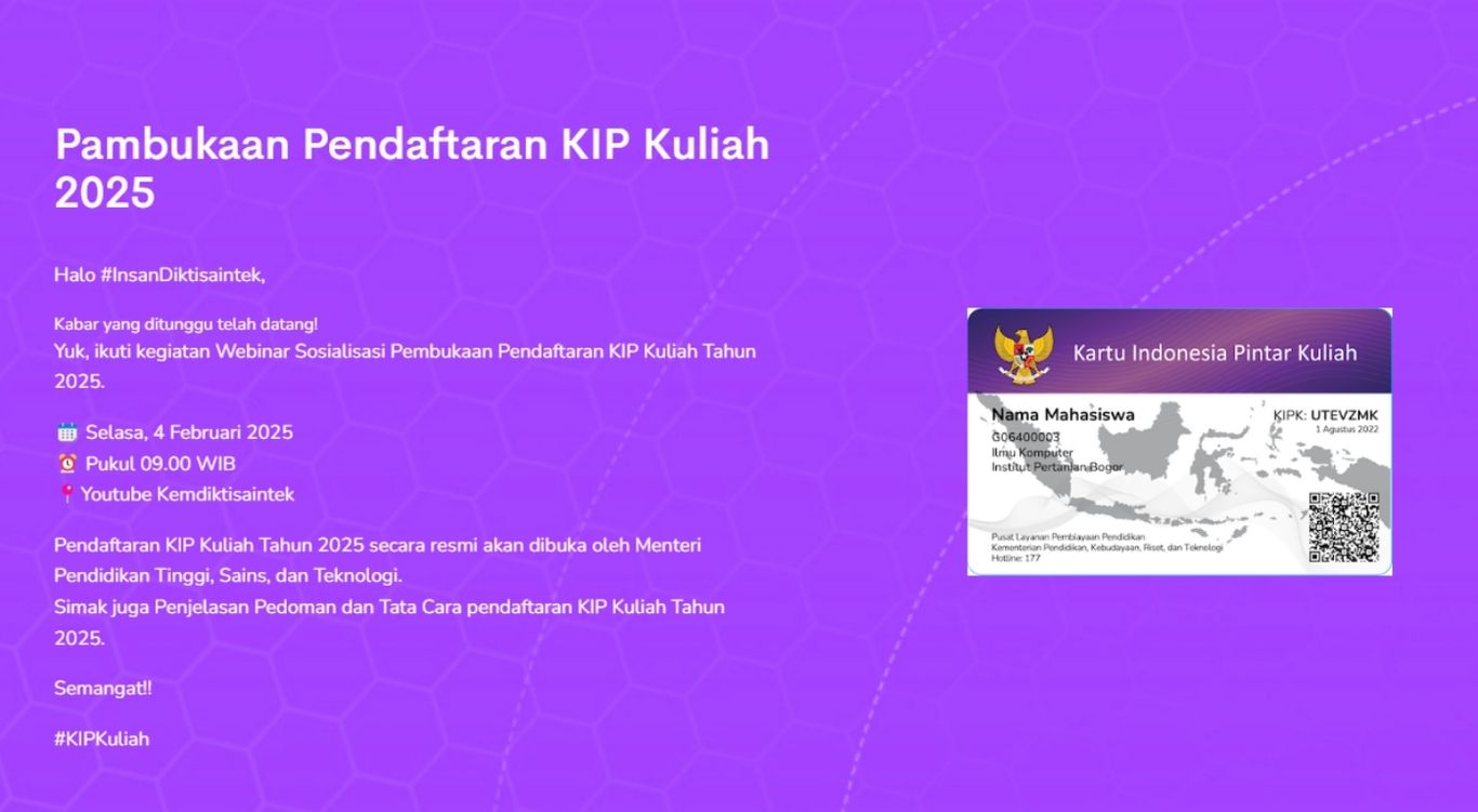 Pendaftaran Kartu Indonesia Pintar (KIP) Kuliah 2025 Dibuka Hingga Oktober 2025: Ini Syaratnya
