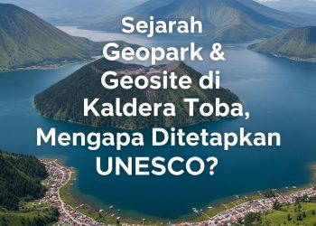 buatlah image thumnail"Sejarah Geopark & Geosite di Kaldera Toba, Mengapa Ditetapkan UNESCO?" ada gambar danau toba