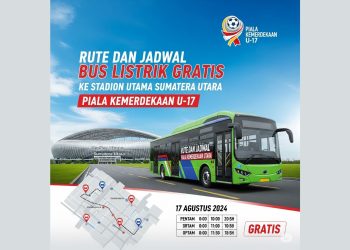 Rute dan Jadwal Bus Listrik Gratis ke Stadion Utama Sumatera Utara Piala Kemerdekaan U-17