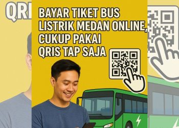 Bayar tiket bus listrik Medan online kini mudah dengan QRIS Tap. Cukup sekali tap, bayar tarif Rp 5.000 untuk umum dan Rp 3.000 untuk pelajar. Praktis dan aman!