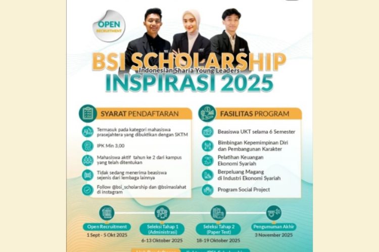 Cara Daftar BSI Scholarship Inspirasi 2025, Terbuka untuk Mahasiswa Sumut
