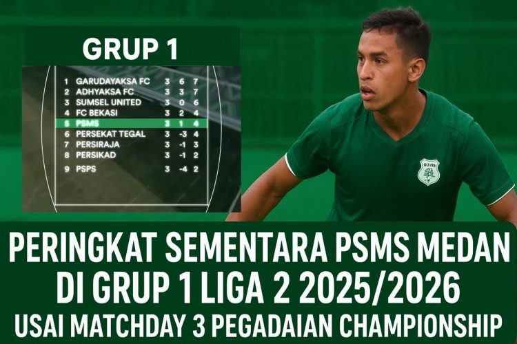 Peringkat Sementara PSMS Medan di Grup 1 Liga 2 20252026 Usai Matchday 3 Pegadaian Championship